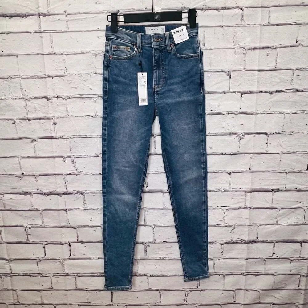 Topshop Womens Blue High Rise Moto Jamie Skinny Denim Jeans Size 2 NWT